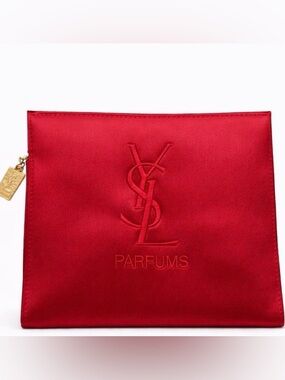 Yves Saint Laurent Red Satin Pouch with Golden Hardware